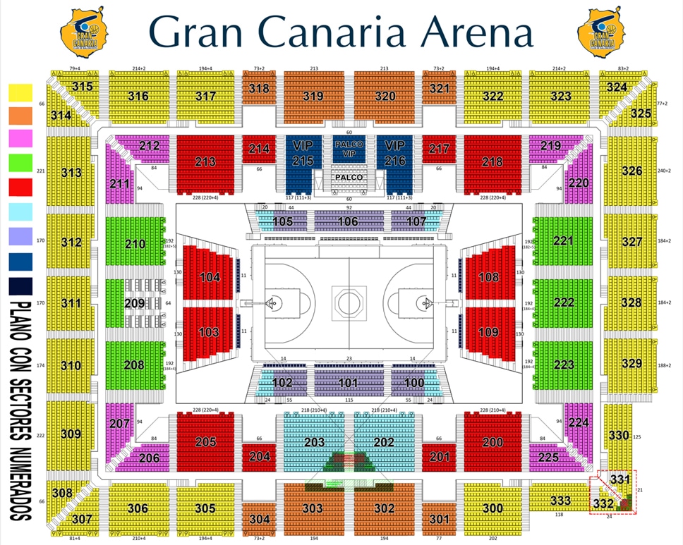 Gran Canaria Arena - Plano con sectores numerados