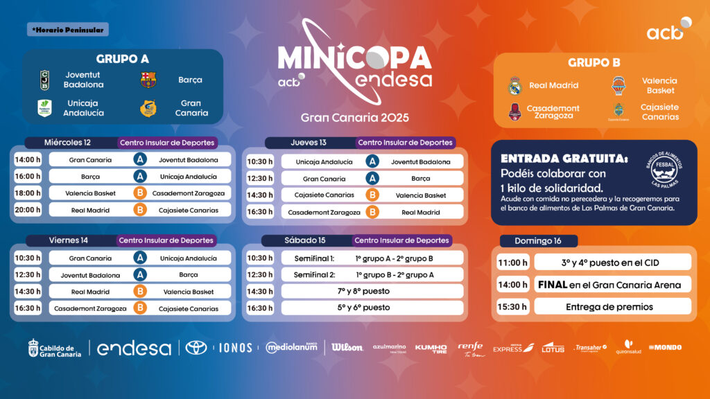 Calendario del equipo infantil del Club Baloncesto Gran Canaria para la Minicopa Endesa 2025.