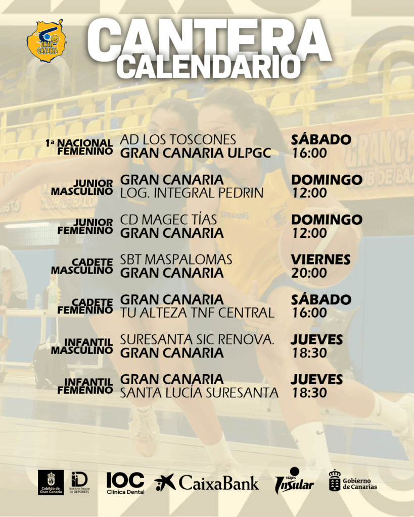Calendario de partidos y entrenamientos de la cantera del Club Baloncesto Gran Canaria.