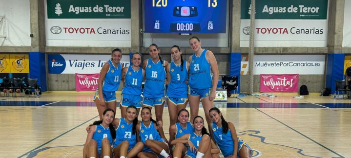 Jugadoras del Club Baloncesto Gran Canaria posan tras un partido con marcador de 120-13.