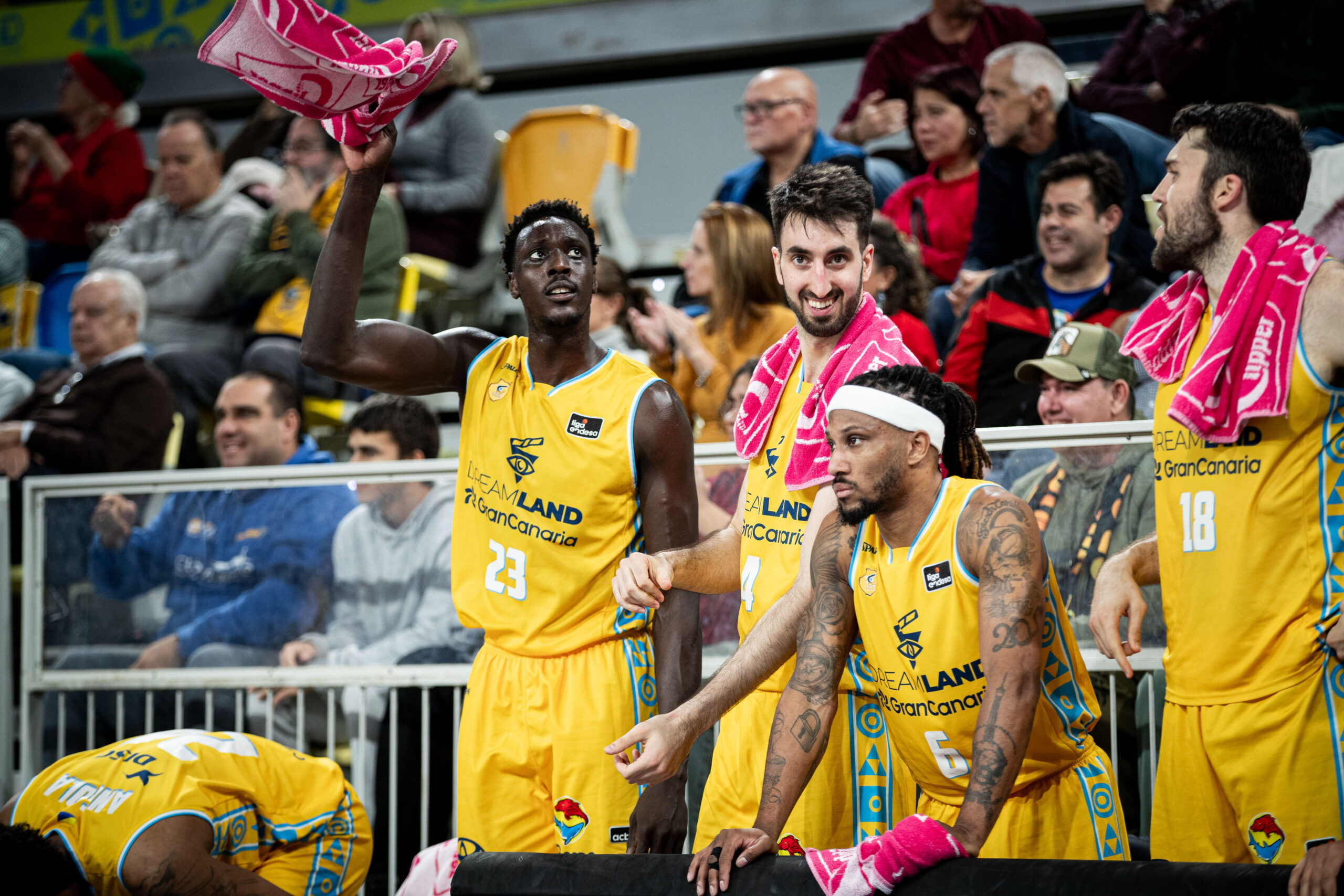 Jugadores de Dreamland Gran Canaria en el banquillo